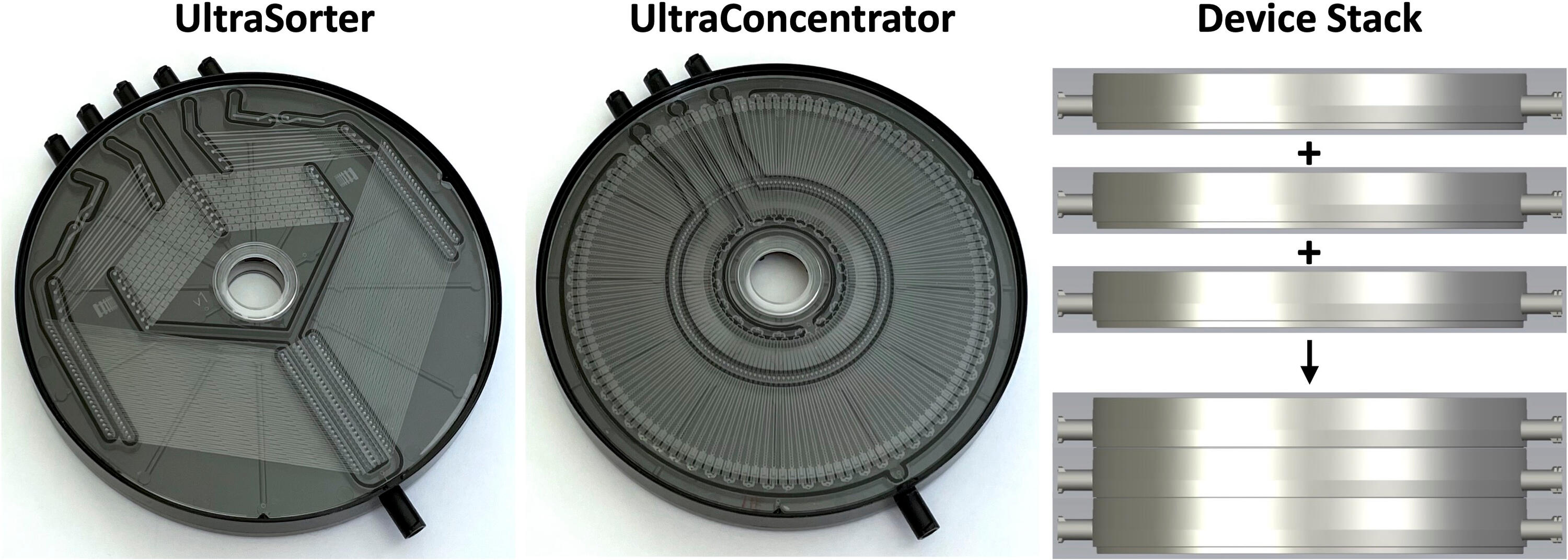 Images showing BendBio sorting and concentration modules and their compact, stackable characteristics