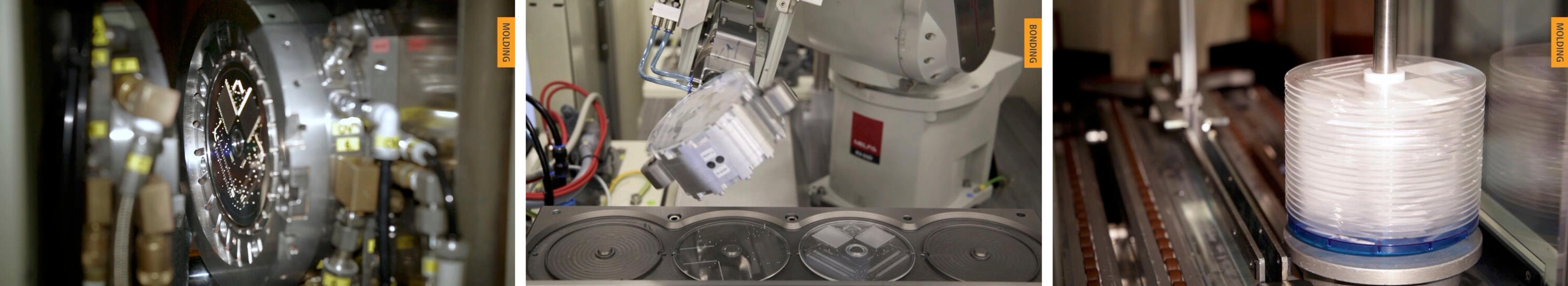 Images showing BendBio's automated, injection-molding manufacturing line.